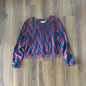 Vintage 90s Passports Pier 1 Imports Fringe Rayon Blouse Chevron Boho Southwest